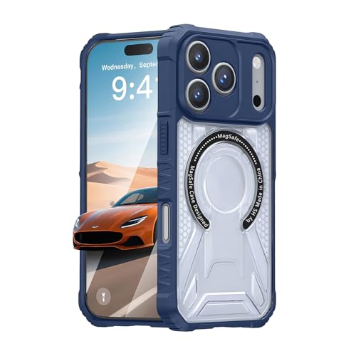 Heavy Duty Magnetic Case for iPhone 17 Pro Max 6.9 inch, Enhanced Shockproof Cover with PC Frame & TPU Liner, Camera Protection and Soft Anti-Scratch Microfiber Lining, Hot Pink (Blue)