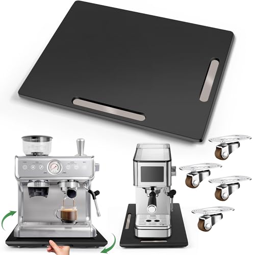 Joy&Grace Appliance Slider for Kitchen Appliances 360° Rolling Sliding Tray for Coffee Maker Countertop, Bamboo Coffee Pot Slider Rolling Tray with Universal Rollers (Black, Large 16