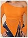 RoseSeek Women's Plus Size Sheer Mesh Off Shoulder Tops Long Sleeve Drawstring Asymmetrical Hem Ruched T Shirt Orange 3X-Large Plus