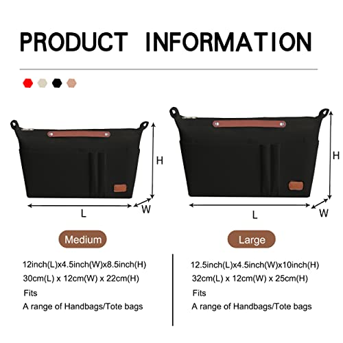 Soyizom Purse Organizer Insert Bag Organizer For Handbags Insert Tote, Felt Purse Organizer With Zipper And Keychain Bag In Bag Fits For Neverfull Speedy Alma Onthego Book Tote And More(Black,Large) #TOP6