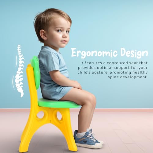 Image of Baybee Kids Chair for Baby & Toddlers with Strong Backrest, Ergonomic High Back Support, Lightweight Portable Study Chair for Home, Play School & Activity Room, Smooth Finish, Weight Upto 30Kg (Green & Yellow)