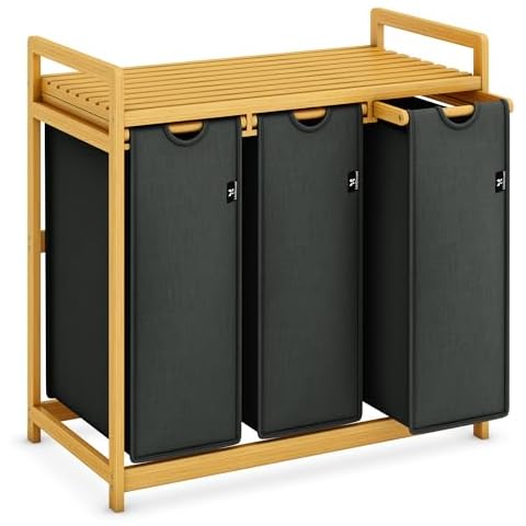 ADEL DREAM Bamboo Laundry Basket with 3 Compartments Cover