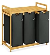 AdelDream Wasmand met bamboeframe, 150 liter, 3 vakken, bamboe wasverzamelaar, wasmand, wasmand