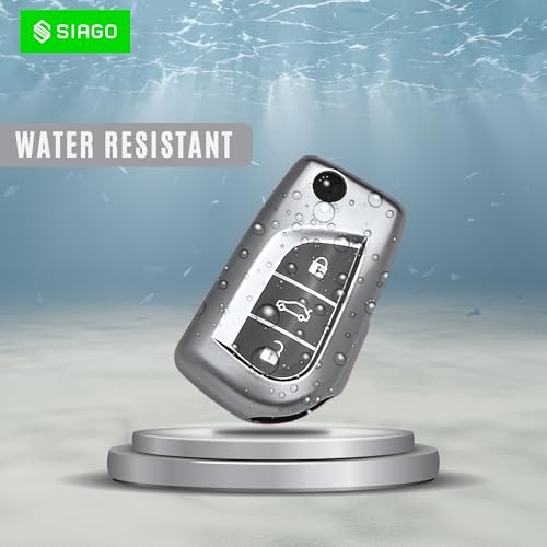 Image of SIAGO TPU Key Cover and Round Keychain Compatible for Toyota Corolla | Altis | Innova Crysta 3 Button Car Smart Key (Grey)