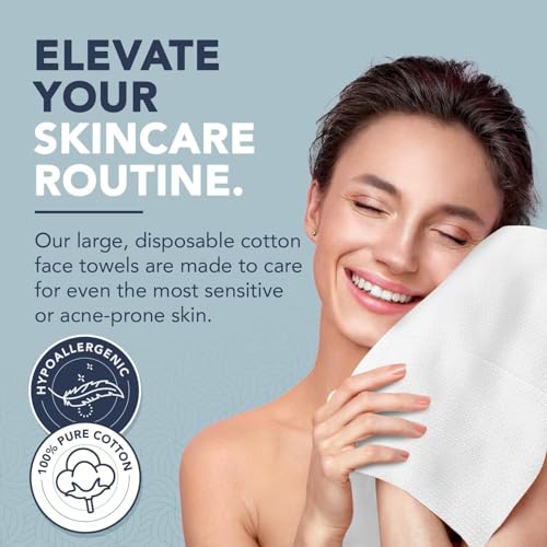 Image of 100% Pure Cotton Face Towels - 240 Count Large Disposable Wash Cloths for Face Washing, Makeup Removal & Acne Care | Ultra Soft, Hypoallergenic & Fragrance-Free
