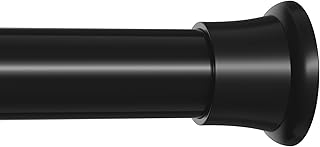Black Shower Curtain Rod 32–76 Inches, 7/8 Inch Diameter Adjustable Tension Shower Curtain Rod, No Drilling Rust‑Resistant Curtain Rod for Bathroom, Window, Doorway, Closet, 1 Pack