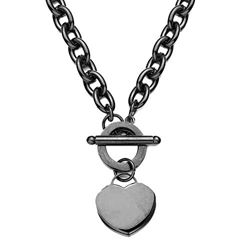WangGao Elegent Love Stainless Steel Link Chain Blank Heart Charms Necklace for Women Toggle Clasp...