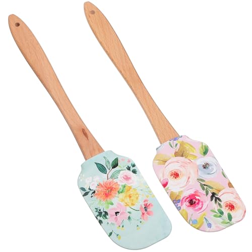 Genérico Espátulas Raspadoras de Silicona y para Pasteles Mango de Madera, Diseño Colgante, Fáciles de Limpiar, 2 Piezas para Cocina Barbacoa al Aire Libre