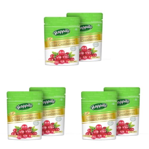 Image of Happilo Premium Californian Sliced Cranberries Dried & Sweet, Healthy Snacks, Dry Fruits, High Antioxidant & Berry Good for Skin Health, 400 g, Pack of 6