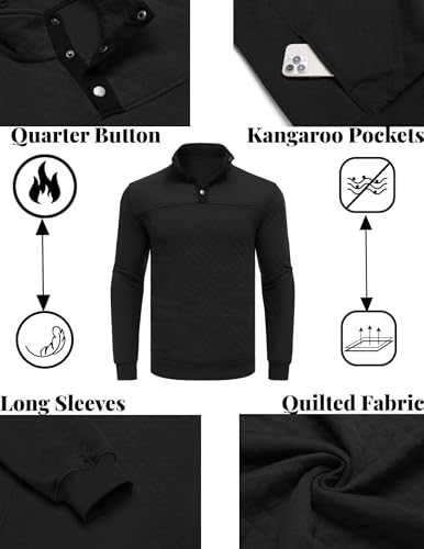 COOFANDY Mens Quarter Sweatshirt Quilted Long Sleeve Mock Neck Active Sweater Waffle Pullover Polo Shirts With Pockets4