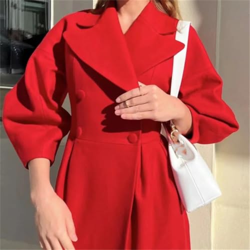 Women's Long Trench Coat Long Sleeve Large Lapel Solid Color Casual Double Breasted Overcoat4