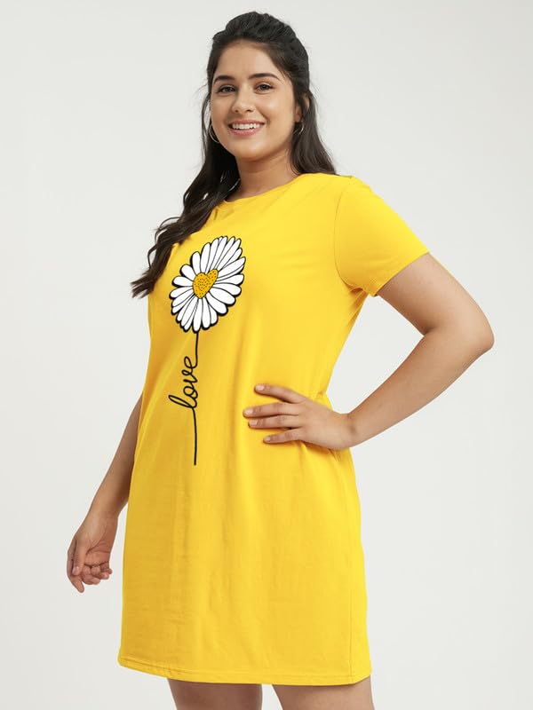 Image of Fflirtygo Women's Cotton Nighty | Printed Knee Length Nighty | Short Sleeve Nighty | Short Nightdress | Long T-Shirt | Regular Fit Night Gown | Nightwear | Sleepwear & Casual Wear Nighty