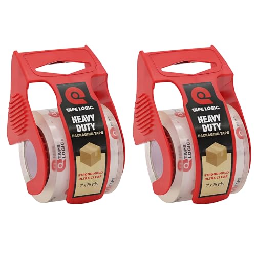 Image of Tape Logic Heavy Duty Packing Tape with Dispenser (2 Pack) - 2.6 Mil Thick Clear Shipping Tape, 2 in x 25 yd - Strong Industrial Adhesive for Moving Boxes, Mailing, & Shipping Packaging