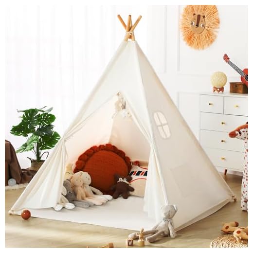 Wilwolfer Teepee Tent for Kids Foldable Children Play Tents for Girl and Boy with Carry Case Canvas Playhouse Toys for Girls or Child Indoor and Outdoor (White)
