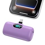 Mini Portable Charger 5000mAh Power Bank, 15w PD USB C Cell Phone Portable Power, LCD Display Battery Pack Compatible with Android Phone/Samsung Galaxy S22,S21/Note/Pixel/OnePlus 9 etc (Light Purple）