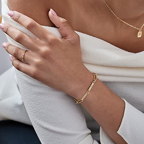 Oak&Luna - Personalized Ivy Name Link Chain Bracelet With Diamond/Sterling Silver / 18K Gold Plating - Dainty Custom Made Jewelry For Her Mom Wife Girlfriend (18K Gold Vermeil With Diamond) #TOP3