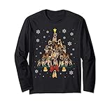 Santa Hat Border Terrier Christmas Tree Lights Xmas Gift Long Sleeve T-Shirt