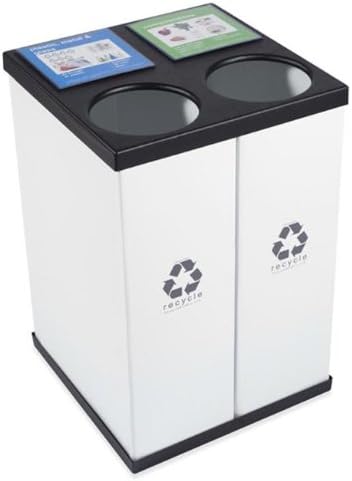 RecycleBoxBin Double Recycling Bin - Large Capacity (25 gal. per bin), All Plastic Construction, Light-Weight, with Changeable Label System
