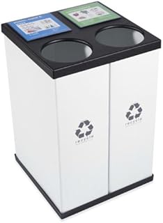 RecycleBoxBin Double Recycling Bin - Large Capacity (25 gal. per bin), All Plastic Construction, Light-Weight, with Changeable Label System