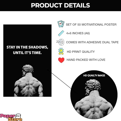 Image of Paper9store Pack Of 50 Aesthetic Wall Collage Kit - 4?6 Inches Self Adhesive Wall Posters For Bedroom, Living Room, Office A6 Size (Motivational)