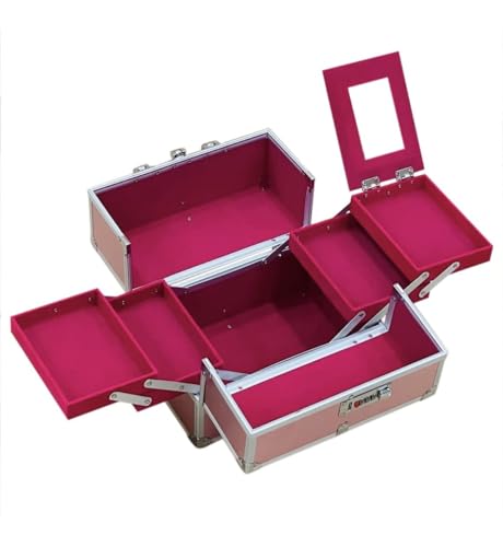 Image of Adson Professional Beauty Make Up Cosmetic Vanity Box /Case 4 Trays with Mirror (Plain Light Rose Pink)