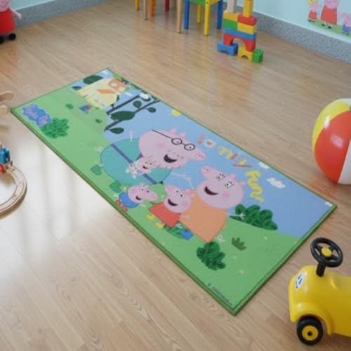 Image of Athom Living Peppa Pig Family Runner Carpet, 2x4.5 ft, Anti-Skid Backing, Perfect for Kids Bedroom and Playroom