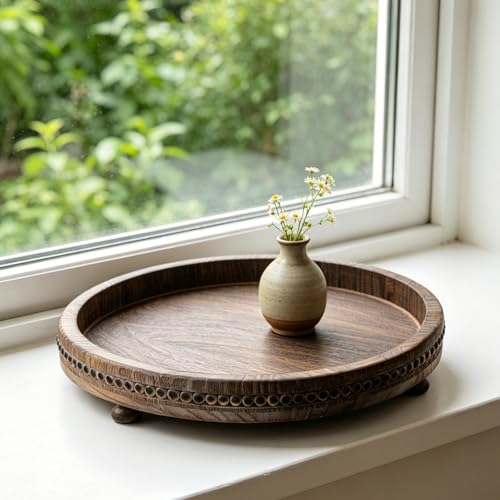 Bandeja redonda de madera con cuentas vintage Zerodeko para mesas 7