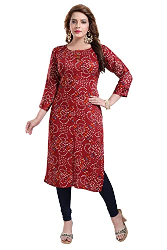 Image of DREAM & DZIRE Bandhani Kurti Green in Colour for Women of Cotton Satin Plus Size & Small Size.
