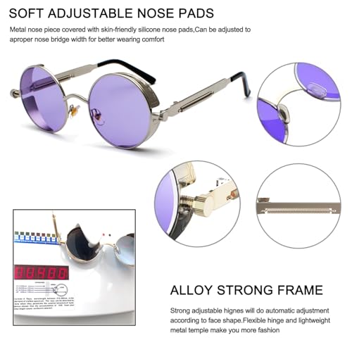 Image of PROUDDEMON Retro Gothic Steampunk Sunglasses for Women Men Round Lens Metal Frame
