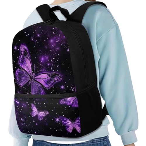 Purple Butterfly Print Backpack for Girls 5th Grade Girl Kids Backpack 15 Inch Fashion Rucksack Waterproof Travel Daypack, Back to School Gifts4