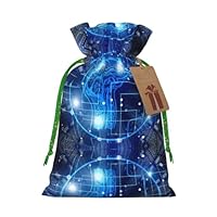 Artificial Intelligence Brain Print Christmas Bags with Drawstrings, Christmas Treat Pouches, Party Favor Bags M