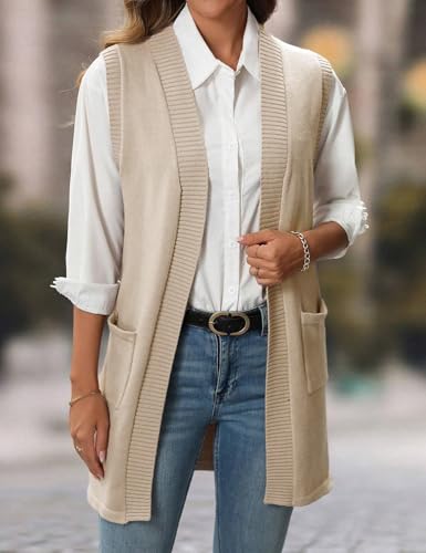 Image of IDEALSANXUN Womens Long Sweater Vest Fall Winter Open Front Sleeveless Cardigans Vest Tops
