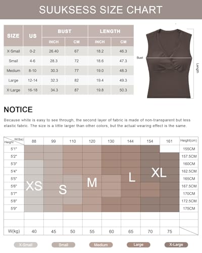 Image of SUUKSESS Women Built in Bra V Neck Tank Tops Double Lined Summer Going Out Camisole Tops