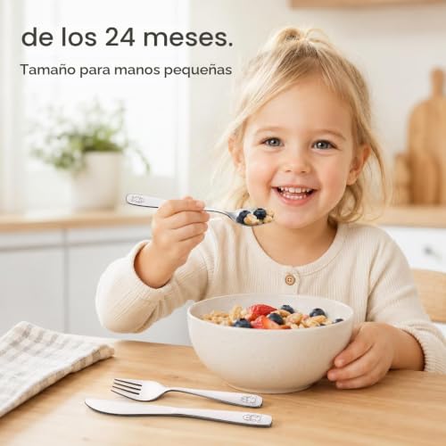 Miniatura 9 de Exzact Cubertería Infantil 9 Pieza Para Niños De Acero Inoxidable - 3 X Cena Cuchillo, 3 X Cena Tenedor, 3 X Cena Cuchar Perro Gato Conejo X 9