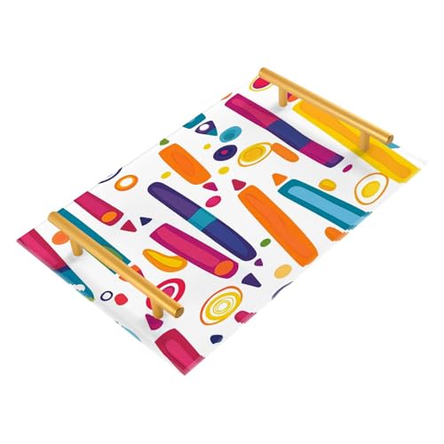 GUIJI Cartoon Crayons Acrylic Tray, Perfume Cosmetic Jewelry Decorative Trays Bathtub Organizer, Living Room Kitchen Serving Tray with Gold Handles