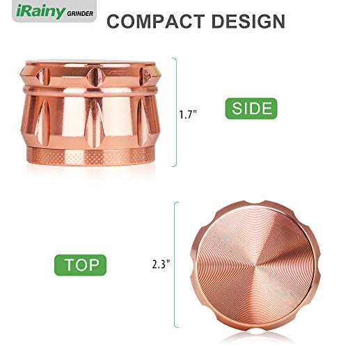 iRainy G2 Pro 2.3 Inch Spice Herb Grinder 4 Pieces with Pollen Catcher (Rose Gold) - Thumbnail 2