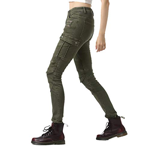 Takuey Motorcycle Riding Jeans For Women Biker Motocross Racing Cycling Protective Pants (25, Army Green) #TOP4