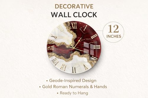 Image of Handmade Resin Wall Clock with Roman Numerals Wall Clock with Gold Finish, Silent Quartz Movement, Modern Decorative Wall Clock for Living Room, Bedroom, Home & Office Decor | (Design-13)