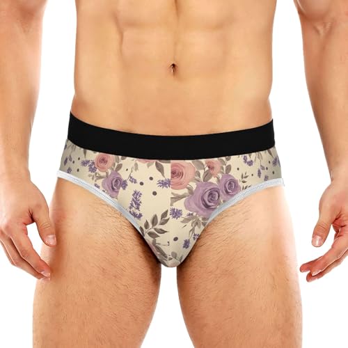 Classic Men's Underwear Briefs Retro Rose Flower Wildflower Breathable and Soft Comfort Triangle Underwear Men