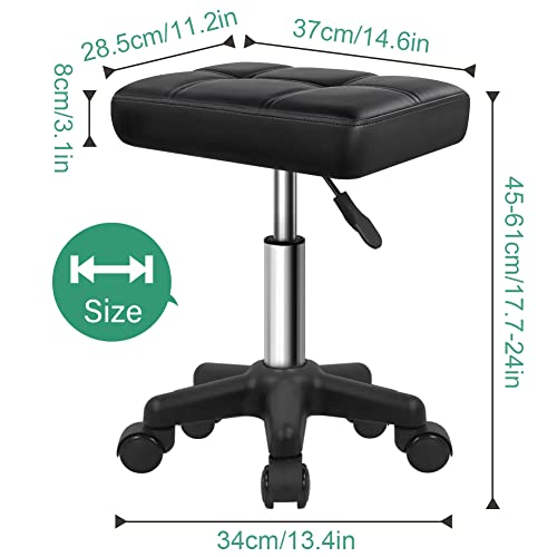 Furwoo Rectangle Rolling Stool With Wheels Height Adjustable Swivel Stool Chair For Spa Salon Massage Black #TOP1
