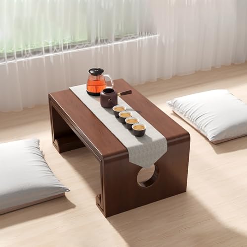 Table basse japonaise rectangulaire multifonctionnelle bois noyer pour salon moderne