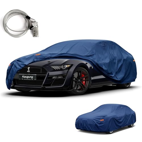Image of Kaugung Custom Fit Car Cover for Ford Mustang (GT, EcoBoost, Shelby GT350 /GT500, Cobra & Bullitt), Heavy Duty Waterproof All Weather Outdoor Protection, Breathable Coupe & Convertible