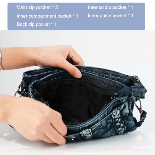 Image of Fashion Crossbody Bag Denim Purse with Rhinestones Y2K Jean Handbag for Women | Washed Denim