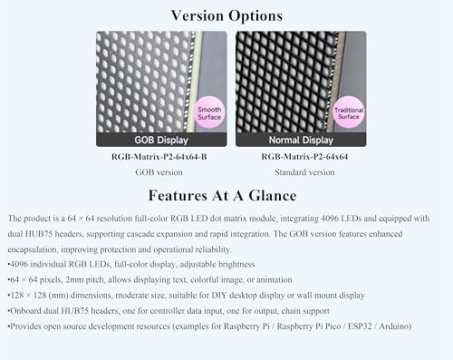 Panneau matrice LED RGB 64x64 étanche GOB pour Raspberry Pi et ESP32