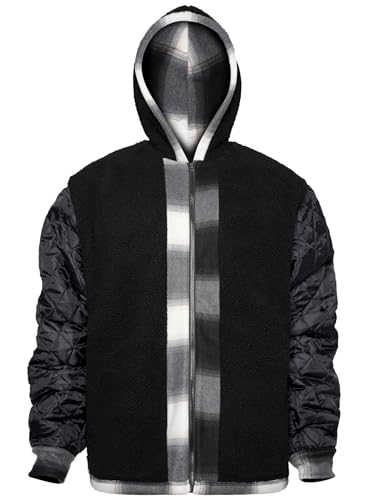 Image of Yasumond Mens Hoodies Fleece Jacket Plaid Flannel Heavy Sherpa Lined Hooded Zip Up Warm Winter Coats Big Tall