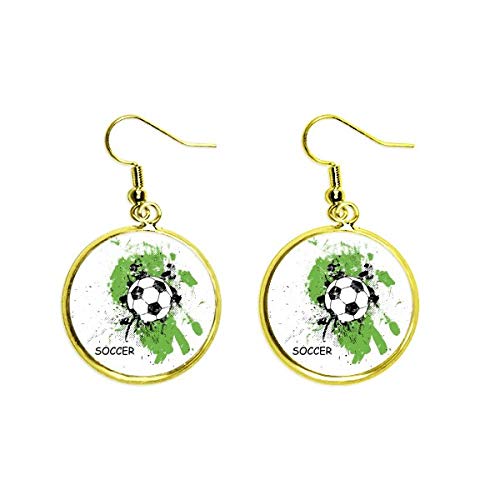Pendientes de fútbol dorados colgantes de mujer para deporte y moda