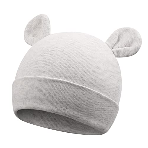 Original Cotton Newborn Hats For Girls Striped Preemie Baby Hats Bear Ears Infant Boys Beanies 0-6 Months (Bear(White+Gray+Gray Striped), 0-6 Months) #TOP1