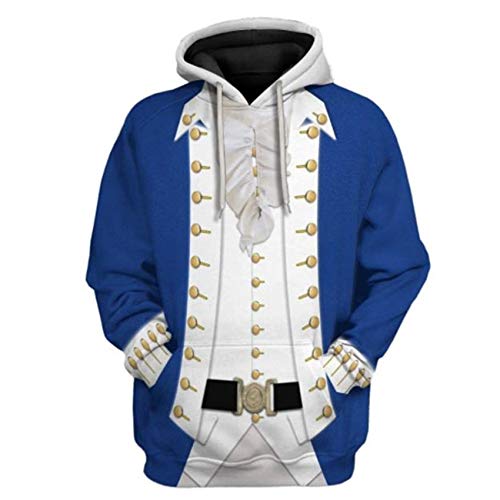 Image of Uyecos Historical Hoodie Revolutionary War Uniform Top | Historical Figure Print, Military Uniform Print, for Historical Reenactment, Halloween Cosplay