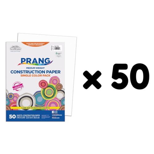 Image of Prang SunWorks Construction Paper, 9 inch x 12 inch, Bright White, 50 Sheets /Pack, Case of 50 Packs, 2500 Sheets Total