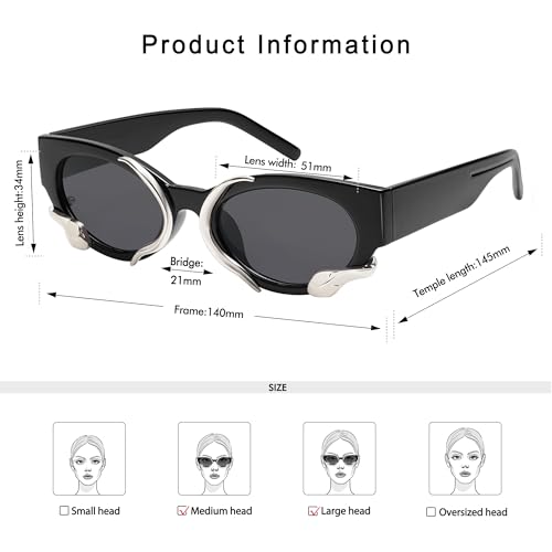Trendy Sunglasses for Women Men Vintage Narrow Cateye Metal Snake Sunnie Y2k Accessories AP3621